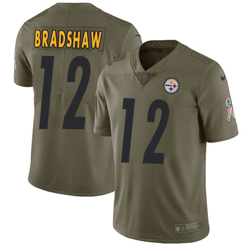 Nike Steelers #12 Terry Bradshaw Olive Men's Stitched NFL Limited Salute to Service Jersey